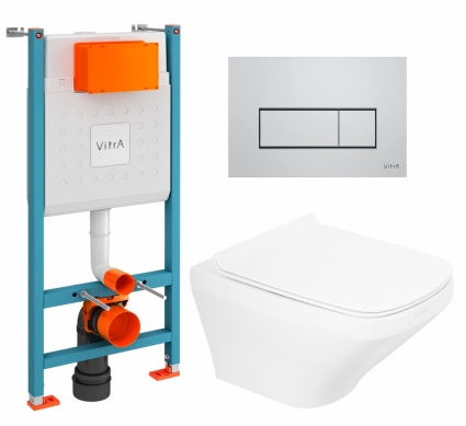 Комплект 3 в 1 инсталляция VitrA V-Fix Core + Унитаз подвесной BelBagno Sela BB3201CHR + кнопка хром матовый