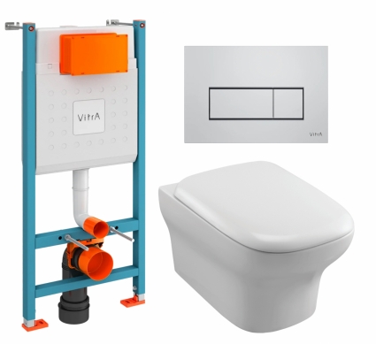 Комплект 3 в 1 инсталляция VitrA V-Fix Core + Унитаз подвесной Jacob Delafon Vox EDM102-00 + кнопка хром матовый