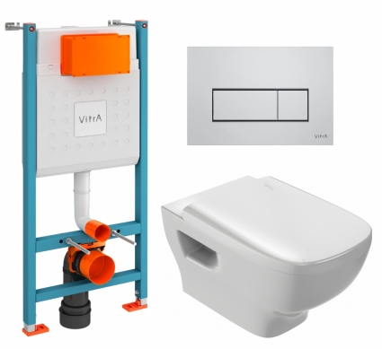 Комплект 3 в 1 инсталляция VitrA V-Fix Core + Унитаз подвесной Jacob Delafon Struktura EDE102-00 + кнопка хром матовый