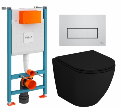 Комплект 3 в 1 инсталляция VitrA V-Fix Core + Унитаз подвесной Grossman GR-4455BMS + кнопка хром матовый