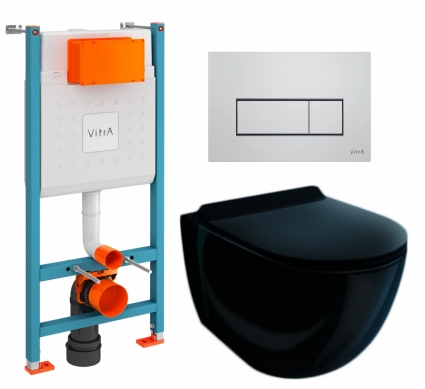 Комплект 3 в 1 инсталляция VitrA V-Fix Core + Унитаз подвесной Esbano Garcia ESUPGARCB + кнопка хром матовый