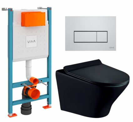 Комплект 3 в 1 инсталляция VitrA V-Fix Core + Унитаз подвесной Esbano Aster ESUPASTEBM + кнопка хром матовый