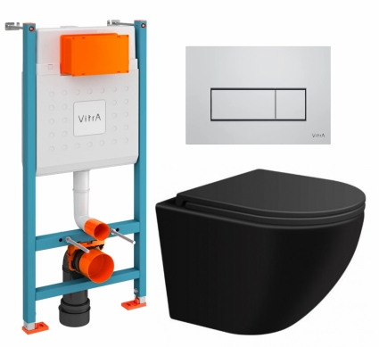 Комплект 3 в 1 инсталляция VitrA V-Fix Core + Подвесной унитаз SinteSi EVI + кнопка хром матовый
