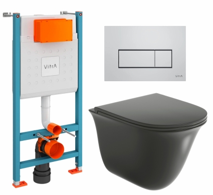 Комплект 3 в 1 инсталляция VitrA V-Fix Core + Унитаз подвесной Grossman GR-4412BMS + кнопка хром матовый