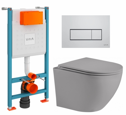 Комплект 3 в 1 инсталляция VitrA V-Fix Core + Унитаз подвесной Weltwasser WW Merzbach 043 MT-GR + кнопка хром матовый