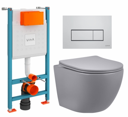 Комплект 3 в 1 инсталляция VitrA V-Fix Core + Унитаз подвесной Vincea Globo VT1-14SMG + кнопка хром матовый