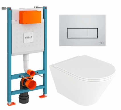 Комплект 3 в 1 инсталляция VitrA V-Fix Core + Унитаз подвесной Enio Cento EN4280110 + кнопка хром матовый