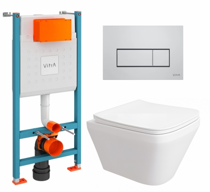 Комплект 3 в 1 инсталляция VitrA V-Fix Core + Унитаз подвесной Enio Vicino EN9170544 + кнопка хром матовый