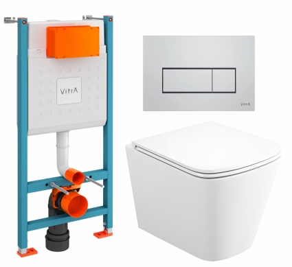 Комплект 3 в 1 инсталляция VitrA V-Fix Core + Унитаз подвесной Enio Binario Tornado EN4180237 + кнопка хром матовый