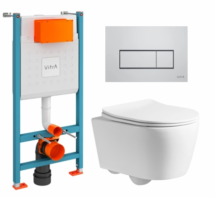 Комплект 3 в 1 инсталляция VitrA V-Fix Core + Унитаз подвесной CeruttiSpa Sella PP 9738 + кнопка хром матовый
