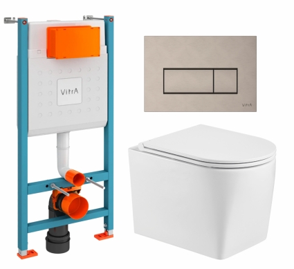 Комплект 3 в 1 инсталляция VitrA V-Fix Core + Унитаз подвесной WeltWasser Nesenbach 004 GL-WT + кнопка никель матовая