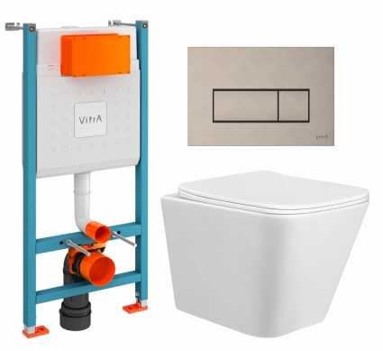 Комплект 3 в 1 инсталляция VitrA V-Fix Core + Унитаз подвесной Taliente Correto CR25200 + кнопка никель матовая