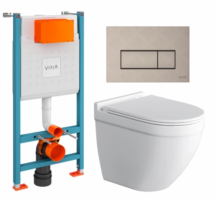 Комплект 3 в 1 инсталляция VitrA V-Fix Core + Унитаз подвесной Grossman GR-4483S + кнопка никель матовая