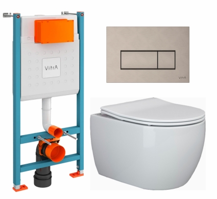 Комплект 3 в 1 инсталляция VitrA V-Fix Core + Унитаз подвесной Ceramica Nova Play CN3001 + кнопка никель матовая