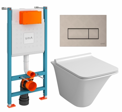 Комплект 3 в 1 инсталляция VitrA V-Fix Core + Унитаз подвесной Grossman GR-4413S + кнопка никель матовая