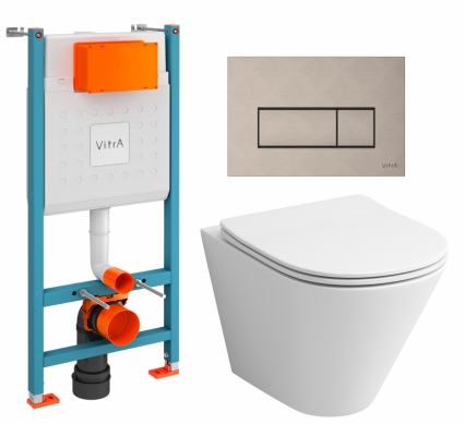 Комплект 3 в 1 инсталляция VitrA V-Fix Core + Унитаз подвесной Grossman GR-4477S + кнопка никель матовая