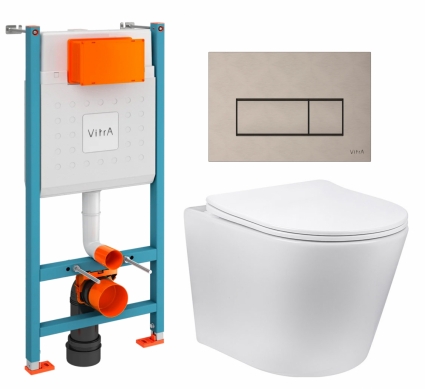 Комплект 3 в 1 инсталляция VitrA V-Fix Core + Унитаз Vincea Piatti VT1-11 + кнопка никель матовая
