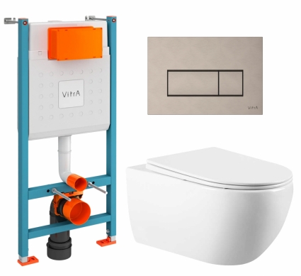 Комплект 3 в 1 инсталляция VitrA V-Fix Core + Унитаз подвесной Vincea Evo VT1-34 + кнопка никель матовая