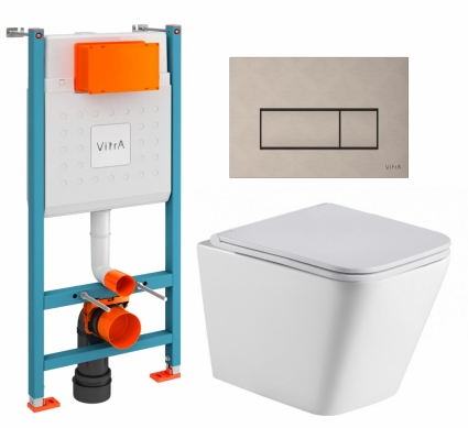 Комплект 3 в 1 инсталляция VitrA V-Fix Core + Подвесной унитаз WeltWasser Gelbach 043 GL-WT + кнопка никель матовая