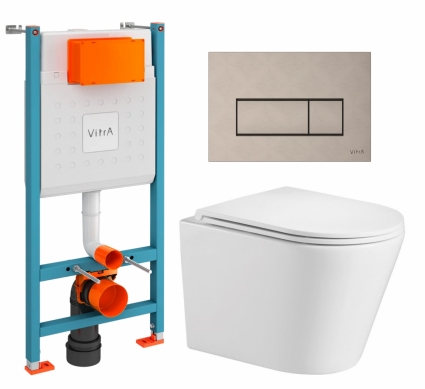 Комплект 3 в 1 инсталляция VitrA V-Fix Core + Подвесной унитаз WeltWasser Salzbach 043 GL-WT + кнопка никель матовая