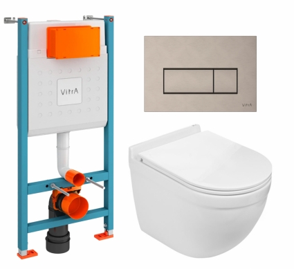 Комплект 3 в 1 инсталляция VitrA V-Fix Core + Подвесной унитаз WeltWasser Heimbach 043 GL-WT + кнопка никель матовая