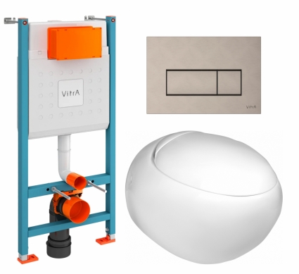 Комплект 3 в 1 инсталляция VitrA V-Fix Core + Подвесной унитаз WeltWasser Jeckenbach + кнопка никель матовая