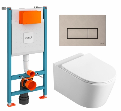 Комплект 3 в 1 инсталляция VitrA V-Fix Core + Унитаз Vincea Cute VT1-24 + кнопка никель матовая