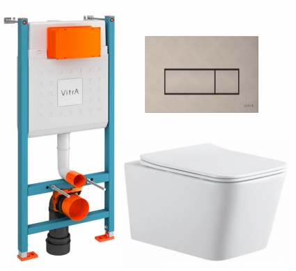 Комплект 3 в 1 инсталляция VitrA V-Fix Core + Подвесной унитаз SinteSi BALTI + кнопка никель матовая