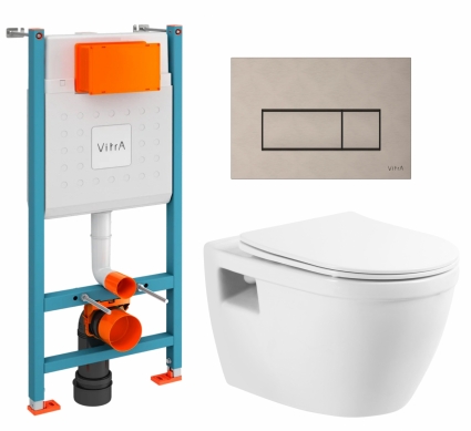 Комплект 3 в 1 инсталляция VitrA V-Fix Core + Унитаз подвесной BelBagno Loto BB070CHR/SC + кнопка никель матовая