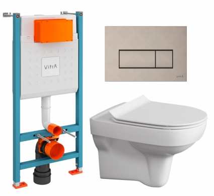 Комплект 3 в 1 инсталляция VitrA V-Fix Core + Унитаз подвесной Cersanit City + кнопка никель матовая