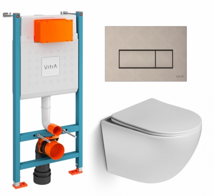 Комплект 3 в 1 инсталляция VitrA V-Fix Core + Унитаз подвесной SantiLine SL-5005 + кнопка никель матовая