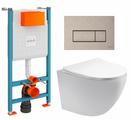 Комплект 3 в 1 инсталляция VitrA V-Fix Core + Унитаз подвесной Акватек Европа AQ1900-00 + кнопка никель матовая