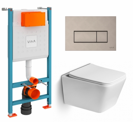 Комплект 3 в 1 инсталляция VitrA V-Fix Core + Унитаз подвесной SantiLine SL-5007 + кнопка никель матовая