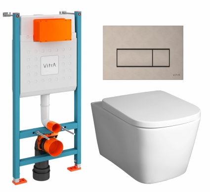 Комплект 3 в 1 инсталляция VitrA V-Fix Core + Унитаз подвесной BelBagno Albano BB120CHR + кнопка никель матовая