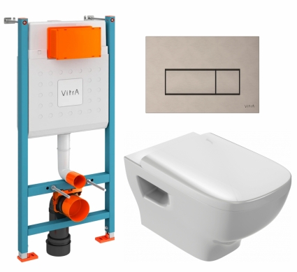 Комплект 3 в 1 инсталляция VitrA V-Fix Core + Унитаз подвесной Jacob Delafon Struktura EDE102-00 + кнопка никель матовая