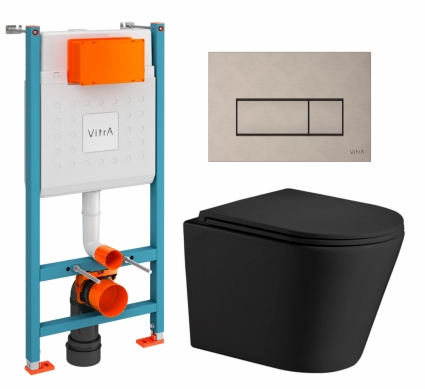 Комплект 3 в 1 инсталляция VitrA V-Fix Core + Подвесной унитаз WeltWasser Salzbach 043 MT-BL + кнопка никель матовая