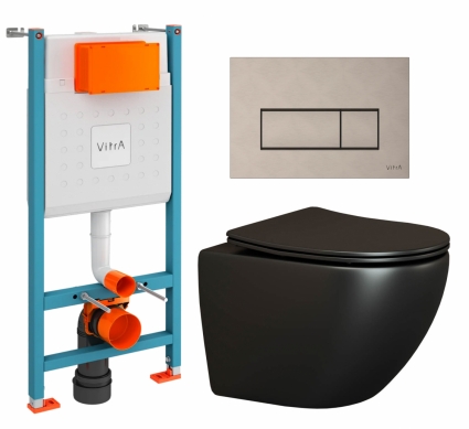Комплект 3 в 1 инсталляция VitrA V-Fix Core + Унитаз подвесной Ceramica Nova Metropol CN4002MB + кнопка никель матовая