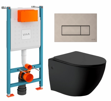 Комплект 3 в 1 инсталляция VitrA V-Fix Core + Унитаз Vincea Globo VT1-14MB + кнопка никель матовая