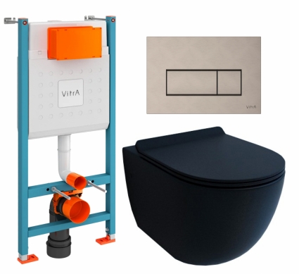 Комплект 3 в 1 инсталляция VitrA V-Fix Core + Унитаз подвесной Esbano Garcia + кнопка никель матовая