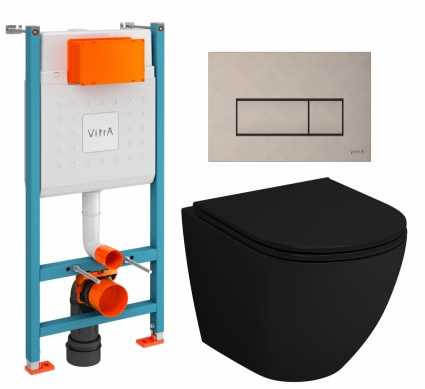 Комплект 3 в 1 инсталляция VitrA V-Fix Core + Унитаз подвесной Grossman GR-4455BMS + кнопка никель матовая