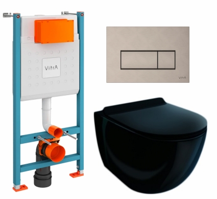 Комплект 3 в 1 инсталляция VitrA V-Fix Core + Унитаз подвесной Esbano Garcia ESUPGARCB + кнопка никель матовая