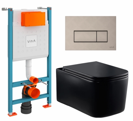 Комплект 3 в 1 инсталляция VitrA V-Fix Core + Унитаз Vincea Ultra Rimless VT1-32MB + кнопка никель матовая
