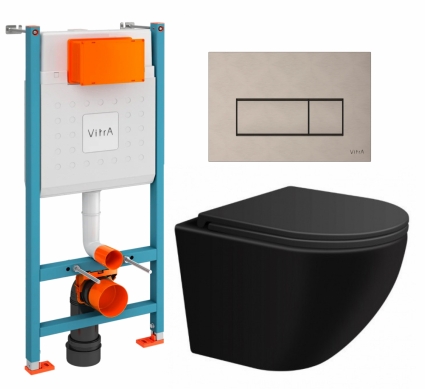 Комплект 3 в 1 инсталляция VitrA V-Fix Core + Подвесной унитаз SinteSi EVI + кнопка никель матовая
