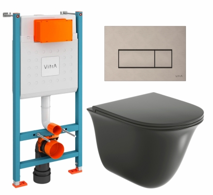 Комплект 3 в 1 инсталляция VitrA V-Fix Core + Унитаз подвесной Grossman GR-4412BMS + кнопка никель матовая