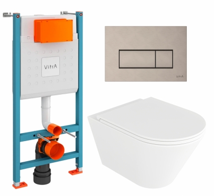 Комплект 3 в 1 инсталляция VitrA V-Fix Core + Унитаз подвесной Enio Cento EN4280110 + кнопка никель матовая