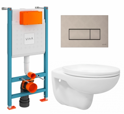 Комплект 3 в 1 инсталляция VitrA V-Fix Core + Унитаз подвесной Enio Ekos EN0170571 + кнопка никель матовая