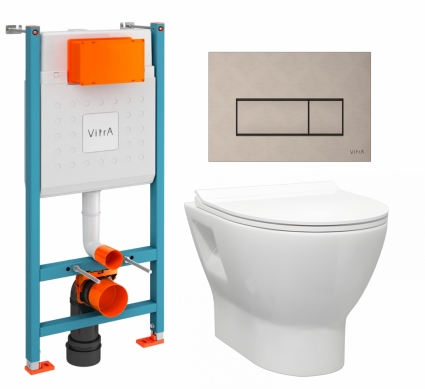 Комплект 3 в 1 инсталляция VitrA V-Fix Core + Унитаз подвесной Enio Nativo EN1270551 + кнопка никель матовая
