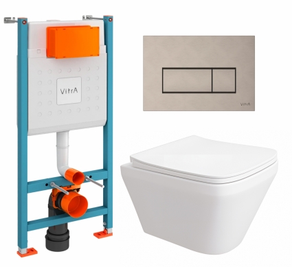 Комплект 3 в 1 инсталляция VitrA V-Fix Core + Унитаз подвесной Enio Vicino EN9170544 + кнопка никель матовая