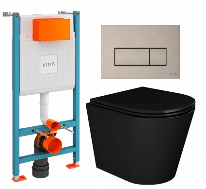 Комплект 3 в 1 инсталляция VitrA V-Fix Core + Унитаз подвесной Enio Cento BL EN4280035 + кнопка никель матовая