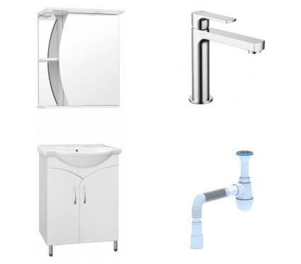 Комплект: Мебель для ванной Style Line Эко Стандарт №15 60 + Смеситель Lemark plus Grace LM1537C + Сифон АниПласт